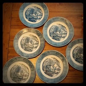 Currier & Ives Old Grist Mill set of 6 Royal China